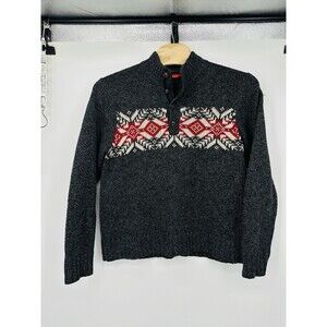 Izod Men's Sweater 1/4 zip Large Snowflake/Christmas Carbon Htr Size L see note